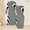 Women Plus Size Two Piece Set Long Sleeve Open Front Cardigan Sleeveless Bodycon Dress Black White Striped Printed