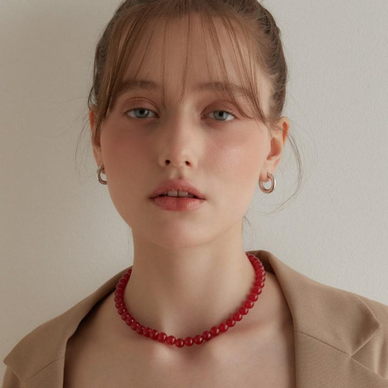 Tatiana (925 Silver) Red Jade Candy Ball Necklace NZ2143