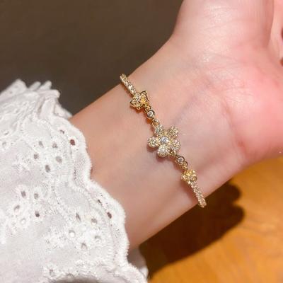 Adjustable Flower Bracelet Sparkling Zircon Exquisite Metal Pull-out Bracelet Crystal Pull Handmade Zircon Bracelet