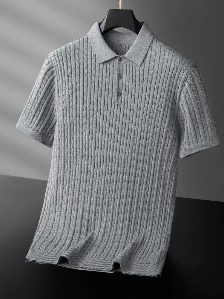 

Поло из хлопка с кабельной вязкой облегающего кроя с коротким рукавом - Гонконгский стиль 2XL серый