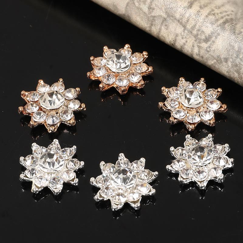 Engood 100Pcs 17mm Snowflake Rhinestone Button Sewing Trim & Embellishments Craft Buckle for Wedding DIY Hair Accessories ZJ94
