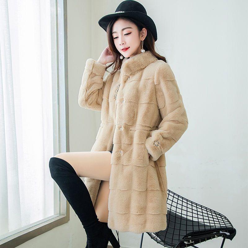 Thickened and fleece fur integrated imitation Danish mink coat women's winter 2 new medium and long imitation mink fleece coat