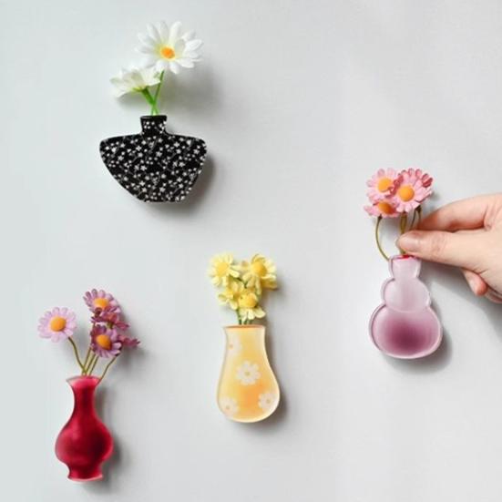 Mini Acrylic Vase Refrigerator Magnet Home Office Kitchen Locker Fridge 3D Miniature Flower Vase Magnetic Decoration Ornament