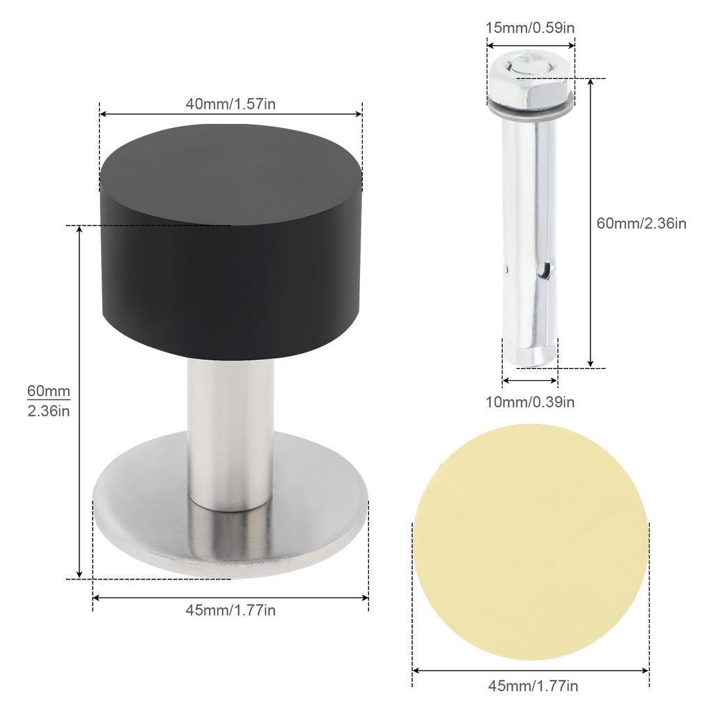Floor Mount Heavy Duty Door Stopper Sound Dampening Includes Stickers Expansion Bolts Universal Home Office