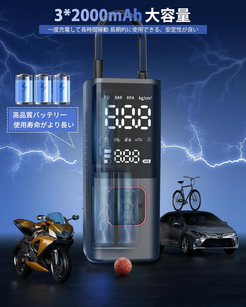 Kemiuu Elektrofahrrad Groß 150PSI Maximum Anpassbare Aufpumpung Automatischer Ausgangsport für Schnell Kompatibel mit und Beinhaltet Aufbewahrung und Japanisch