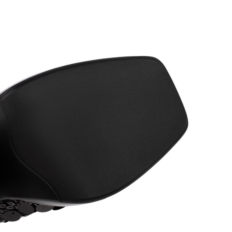 Fashion Women's New Spring and Autumn Square Head Sexy Nightclub Sequin Leather Waterproof Platform High Heel Elastic Belt Single Shoes