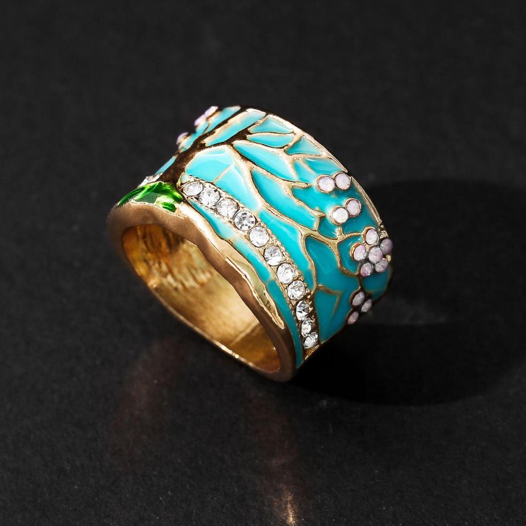 Chenrui Wish Vintage Epoxy Resin Tree Flower Ring - Popular European and American Women's Jewelry