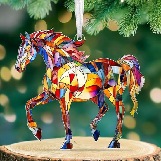 Car Pendant Colorful Horse Design Acrylic Pendant Expressive Silhouette Glossy Finish Fade Resistant Perfect Car Accessory
