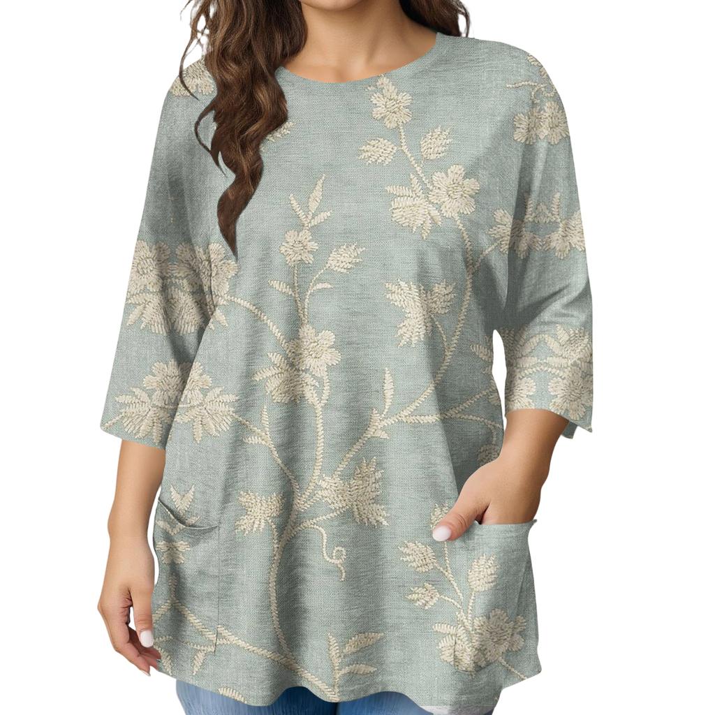 Blusa Estampada de Manga Corta de Moda para Mujer Tallas Grandes para un Look Elegante de Oficina y Casual