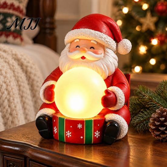 Christmas Gift for Family Friends Light Up Santa Claus Figurine, Statue Holding Glowing Crystal Ball, Warm Housewarming Winter Night Light,
