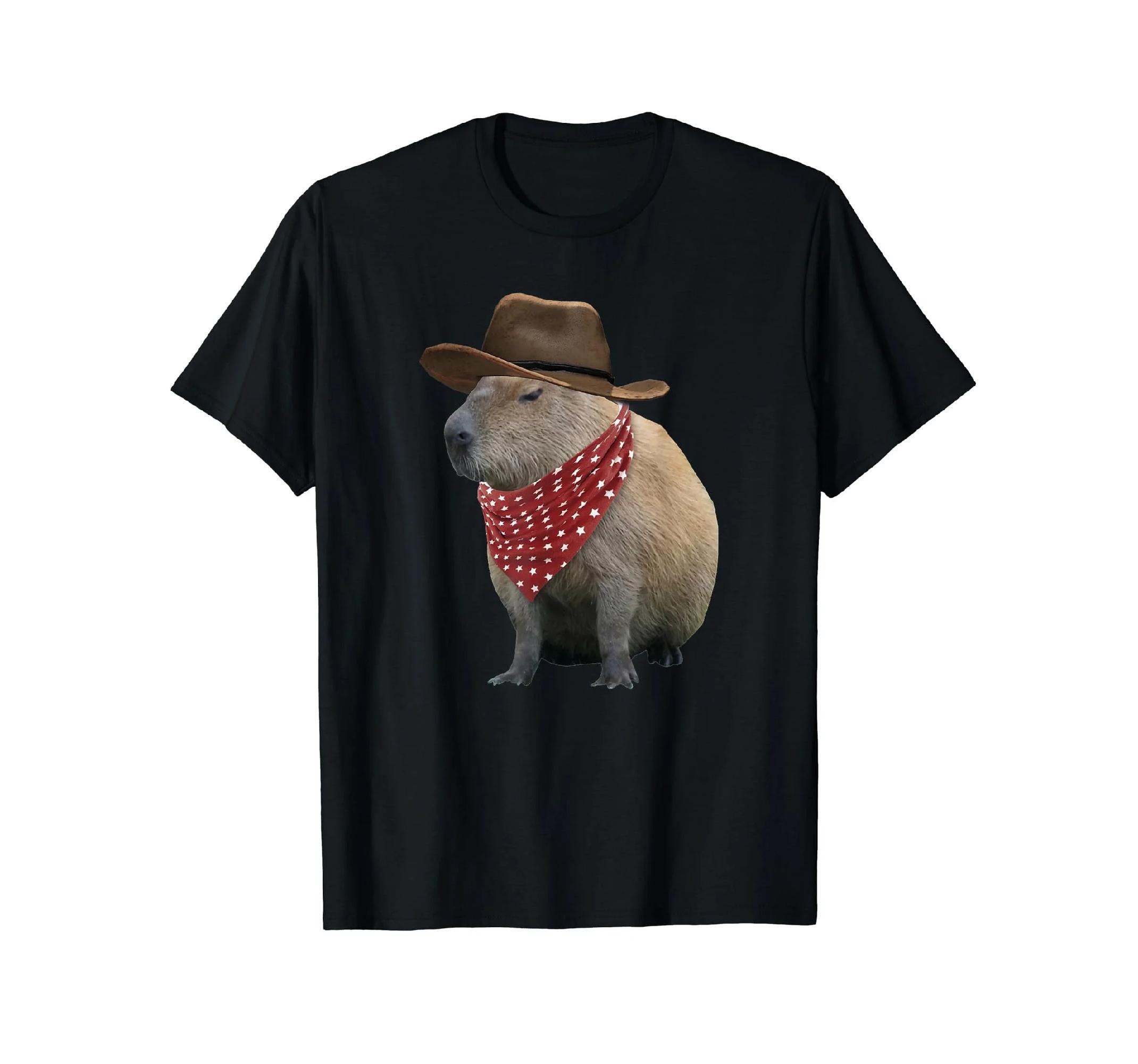 

Cowboy Capybara Shirt Funny Howdy Capy Graphic Tee Comfortable Crewneck T-Shirt for Men Women XXXXXL чорний