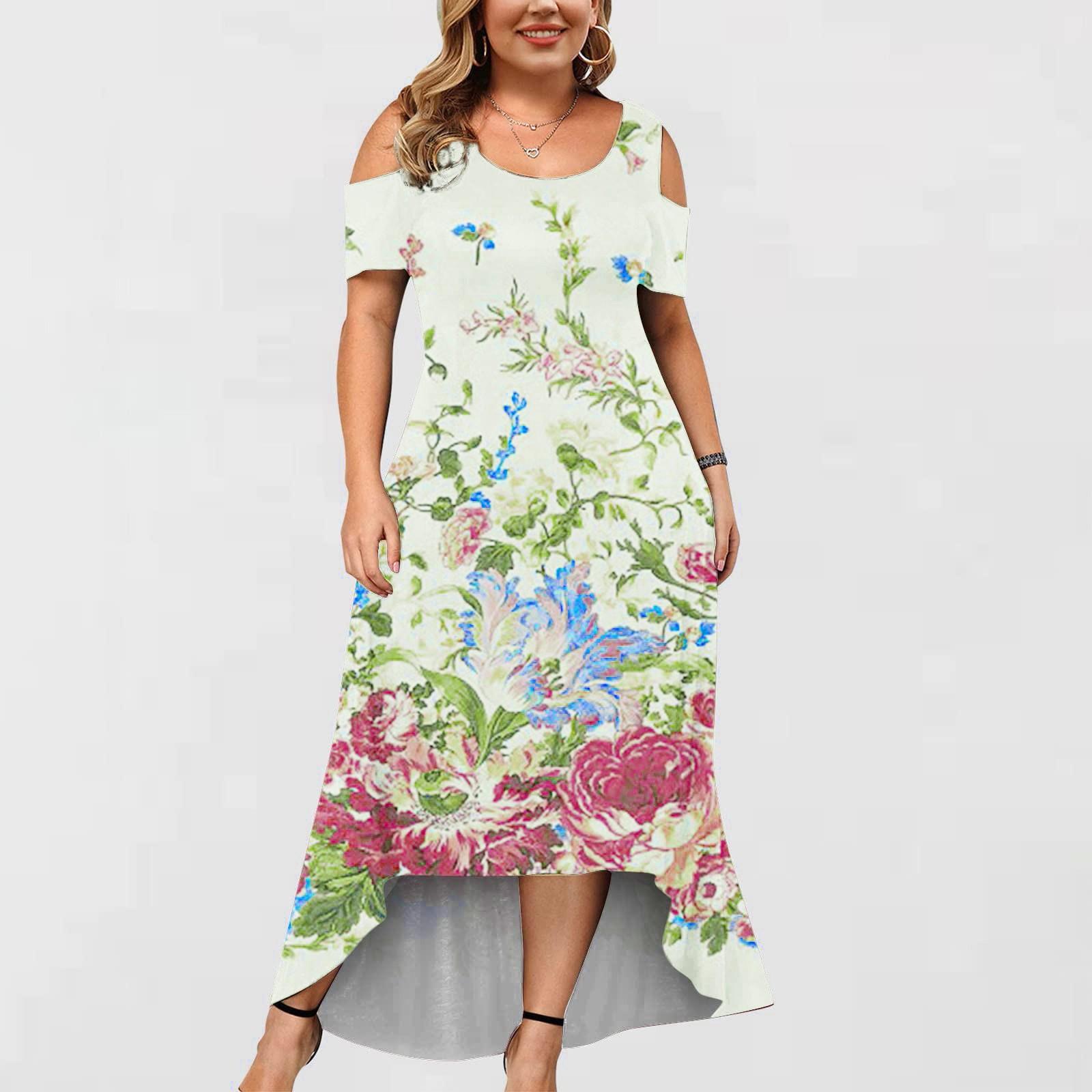 

Модное женское летнее сексуальное платье больших размеров с круглым вырезом и принтом на плечах и короткими рукавами XXXXXL оранжевый