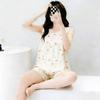 Women's Vest Shorts Pajamas, New Artificial Cotton Silk Round Neck Printed Home Thin Pajamas Two-piece Clearance Model