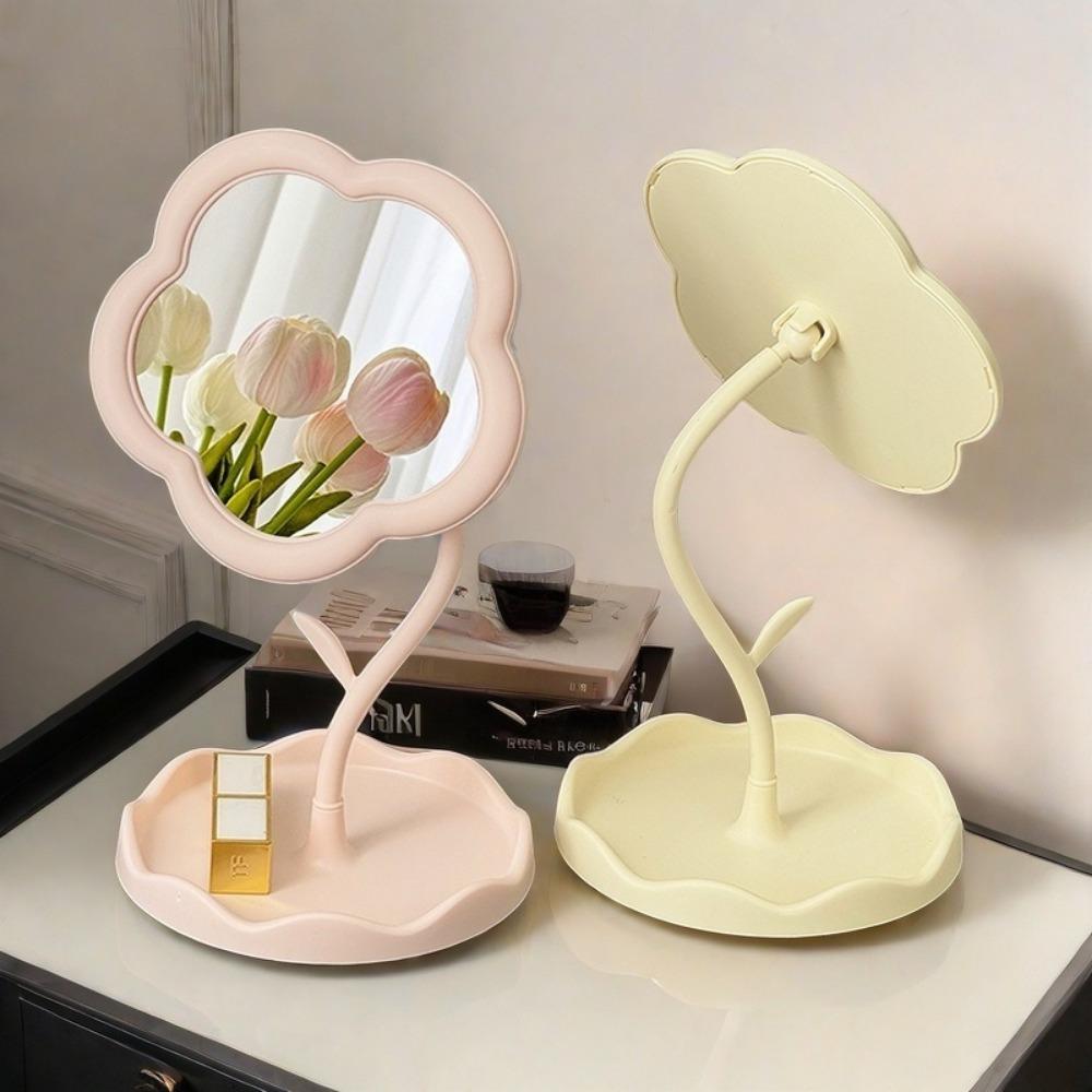 1 Charming Sunflower Makeup Mirror with Storage Tray, 360 ° Rotation, Adjustable, Dormitory and Bedroom Decoration