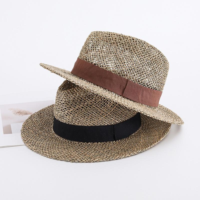 2025 New Men's Women's Wide-brimmed Seaweed Sun Hat Jazz Spring Summer Straw Hat Simple Fashion Topper Sunscreen Sunshade Hat
