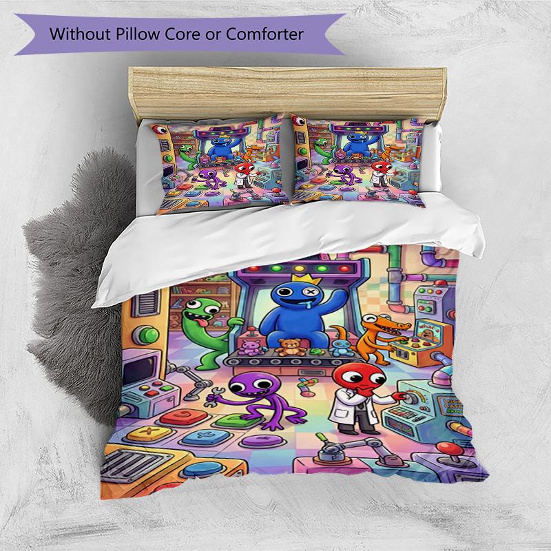 3-teiliges Bettbezug-Set (1 * Bettbezug + 2 * Kissenbezug, ohne Kern), Spiel Rainbow Friends Druck Bettwäsche-Set, Schlafzimmer-Dekoration, Ganzjahres, Geburtstagsgeschenk
