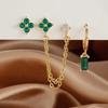 PONYKISS Tibetan Silver Zircon Flower Square Chain Stud Earrings for Women Trendy Plant Fashion  Minimalist Accessories