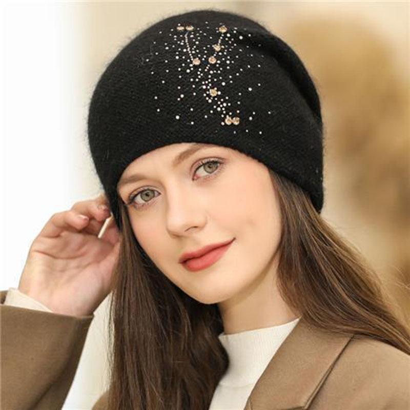 Women Winter Hat Decorate Beanie Hat Rabbit Fur Blend Winter Dandy Cap Female Casual Streetwear Knitted Hat 2025