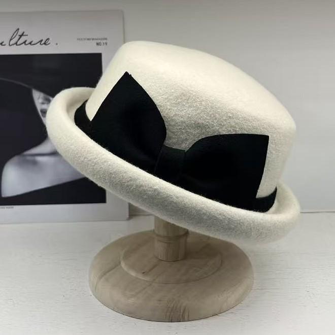 Wool curled edge small basin hat new autumn and winter top hat elegant versatile small brim bucket hat shows small face