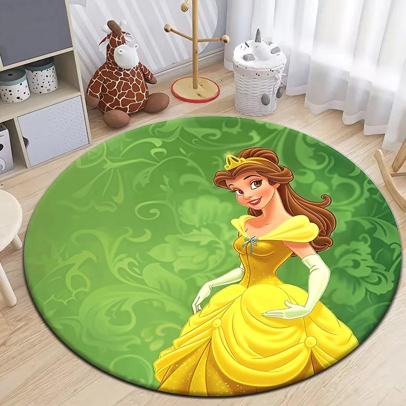 Disney Princess Cartoon Circular Mat HD Printed Bedroom Balcony Entrance Door Sofa Non-slip Carpet Home Decoration Rug