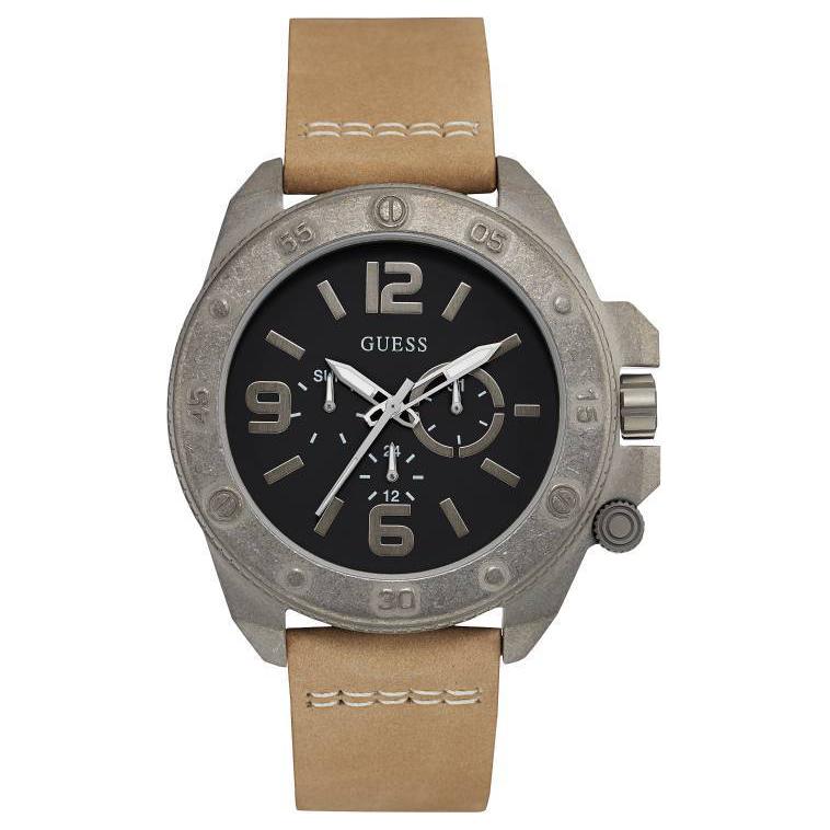 GUESS Wrist Watch Quartz Movement Leather Strap 46mm Black Dial Men s Watches 30m Water Resistant W0659G4 Black Dial