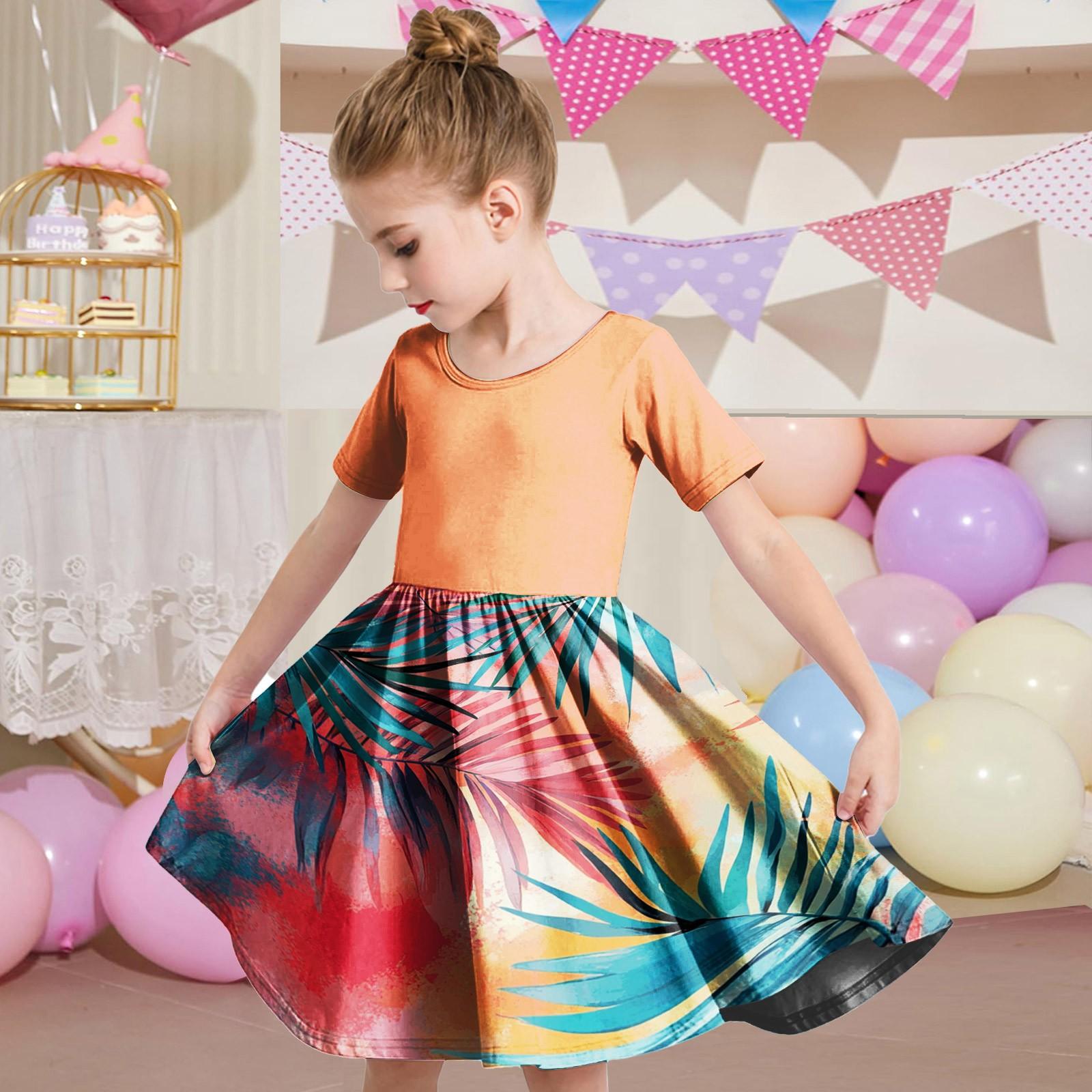 

Летнее платье для девочек, платье для малышей, однотонное повседневное платье-футболка с коротким рукавом А-силуэта 150 оранжевый