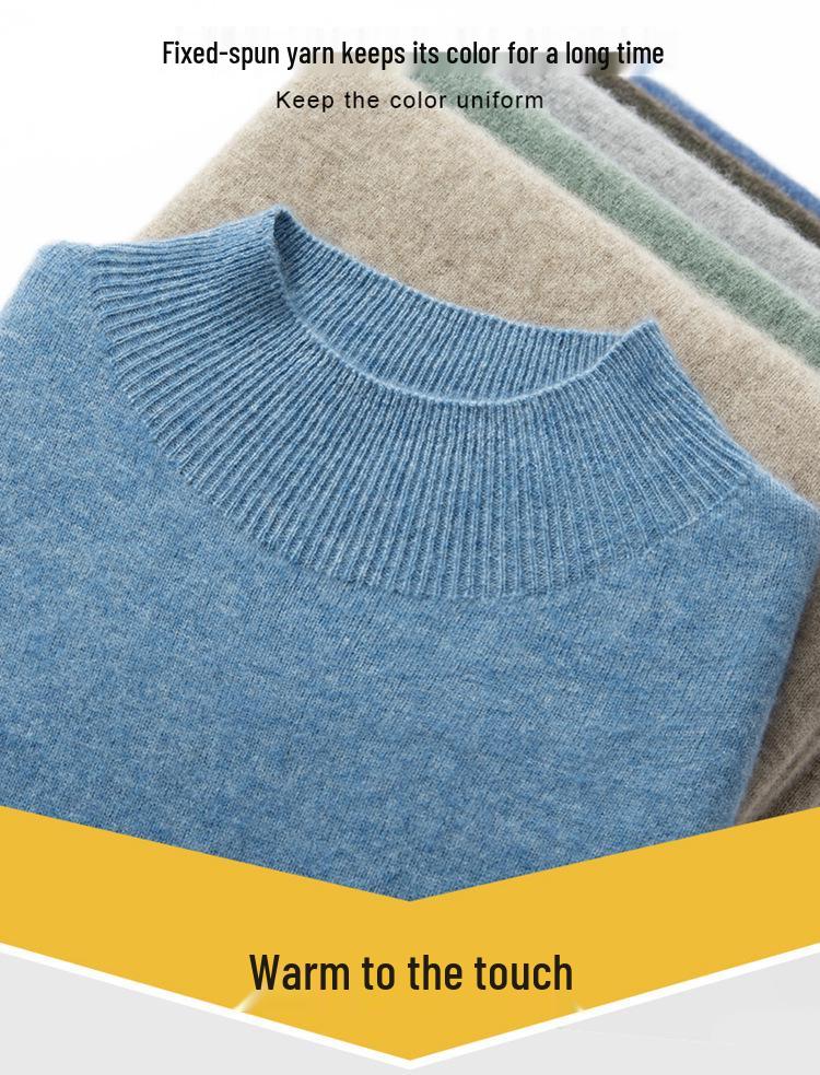 Men's Casual Cashmere Sweater: Half-High Neck, Thin, Long-Sleeved, Fuzzy, Loose Fit for Autumn and Winter
