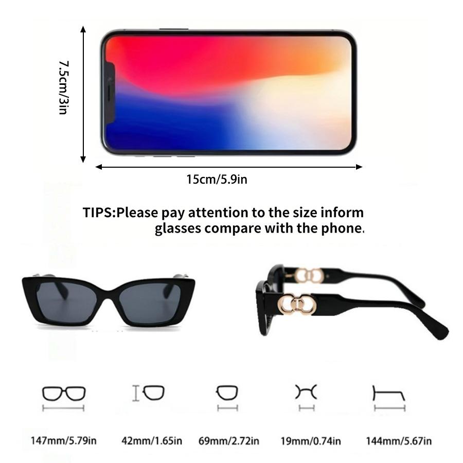 2PCS plastic frame small rectangular mirror legs metal double ring chain decoration summer beach party vacation fashion glasses