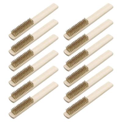 12pcs Wood Handle Wire Cleaning Brush Copper Wire Ergonomic Design Wire Copper Brush Paint Scrubbing 6x16 Row