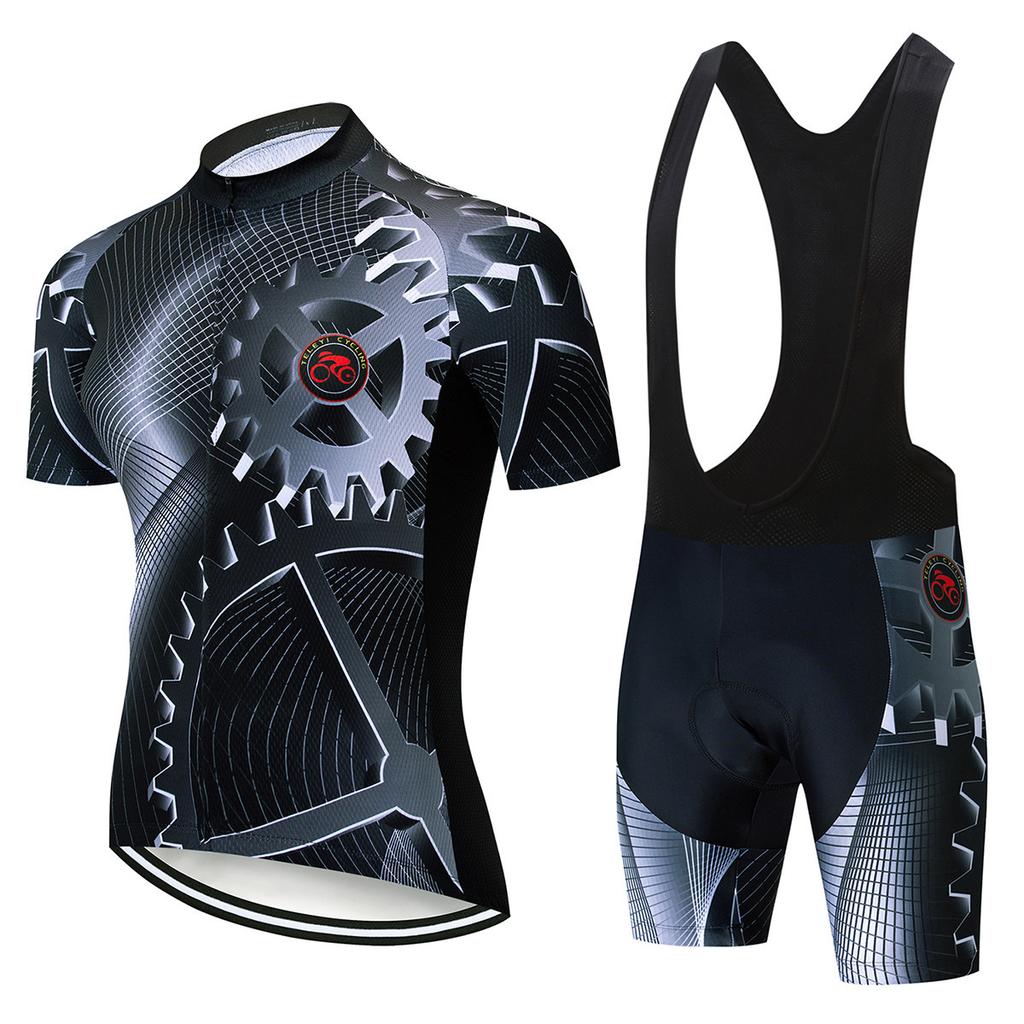 2026 Summer Breathable Cycling Suit Set, Gear Short-sleeved Cycling Suit Set, Sweat-absorbing Breathable Side Strip Short-sleeved Strap Cycling Suit