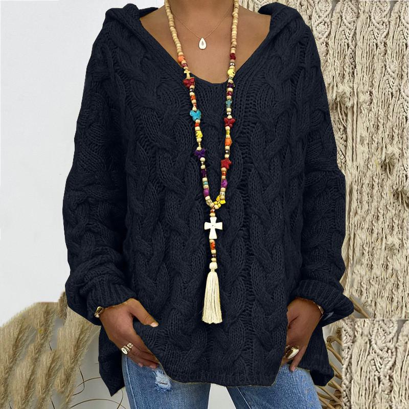 Women Fashion Loose Large Size Solid Color Hood Long Sleeves Sweater Tops