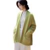 Women's V-Neck Heavyweight Pure Wool Cardigan Coat - Autumn/Winter Style, Pocketed, Buttonless, Plush Long Hair, Plus Size, Mid-Length