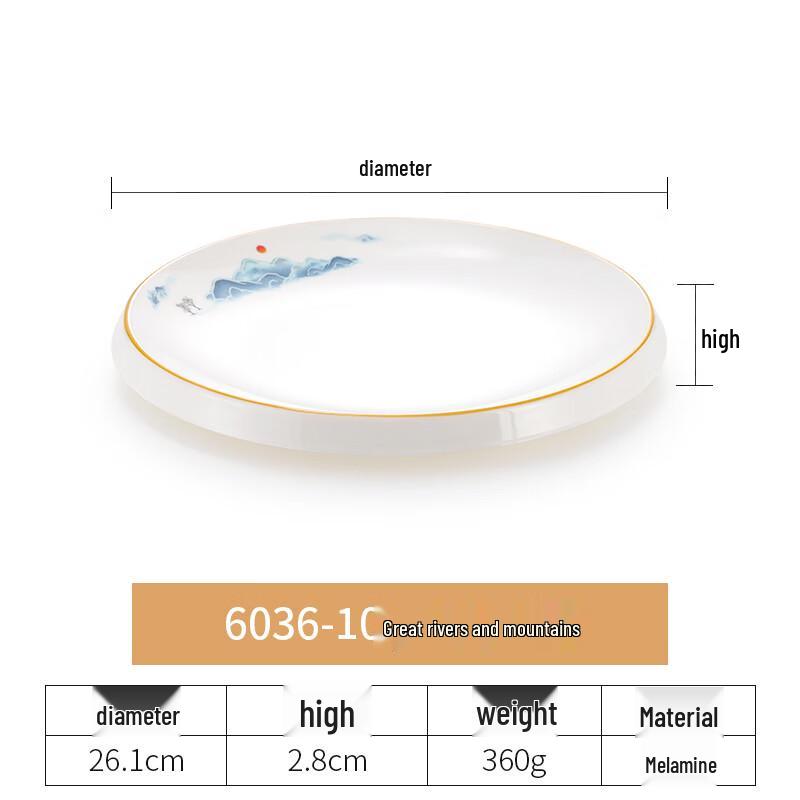 Commercial Melamine Round Dinner Plate with Gold Trim