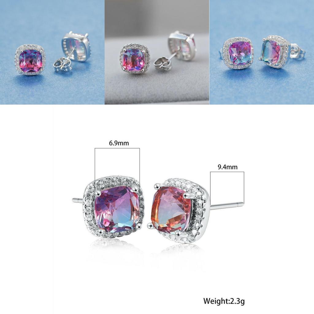 Geometric Statement Earrings With Rainbow Cubic Zirconia For Fashion Jewelry Lovers