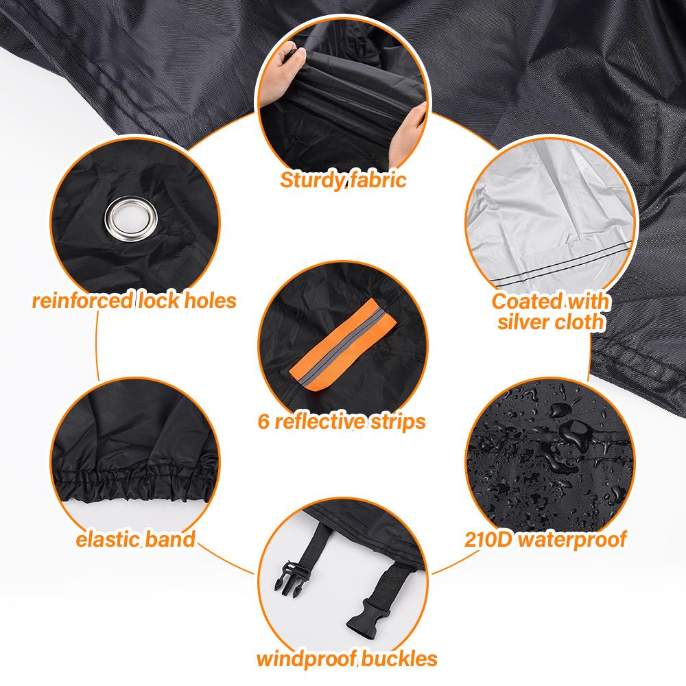 210D Oxford Motorcycle Cover 6 Reflective Strips Uv Protective Outdoor Indoor Scooter Wear-Resistant Cover All Season