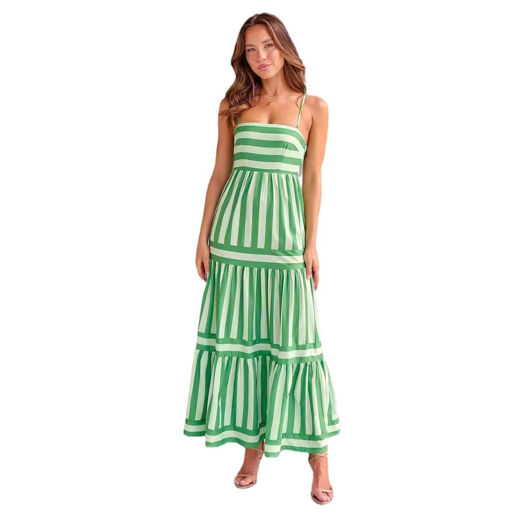 GMXIA Women's Striped Positioning Print Halter Halter Pocket Dress for Women