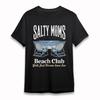 Women's Plus Size T-Shirt Salty Moms Beach Club Retro Striped Chair Design Tee