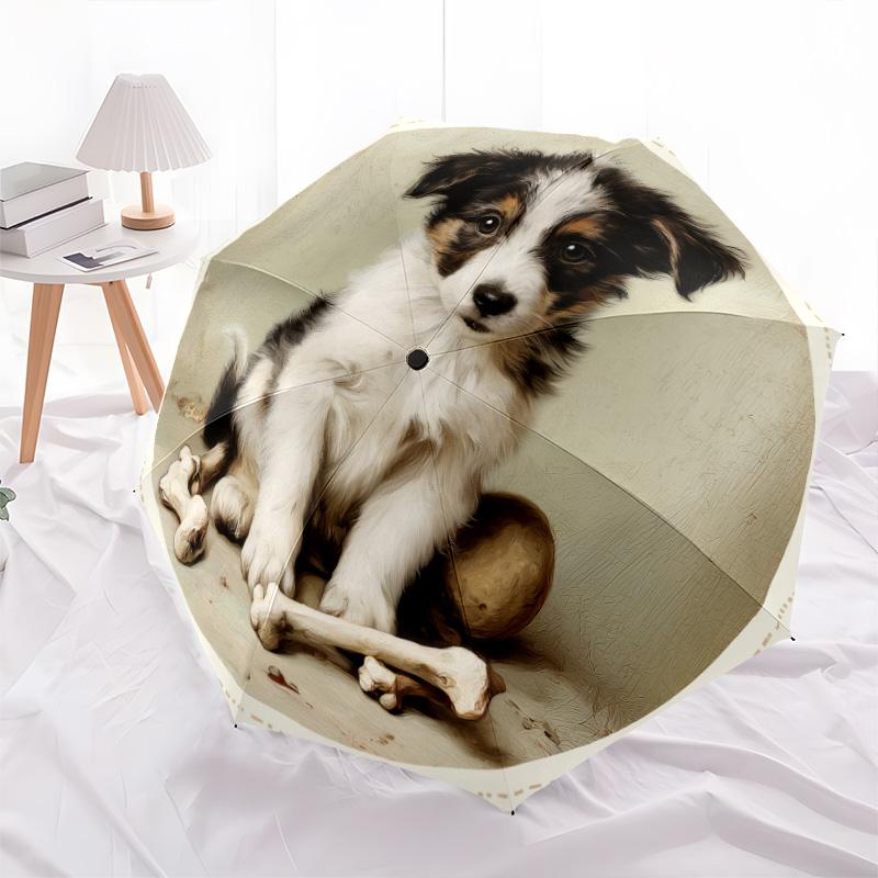 Perro con patrón de Hueso, paraguas de plegado automático, diseño portátil y plegable, 8 varillas, un regalo de Navidad o cumpleaños.