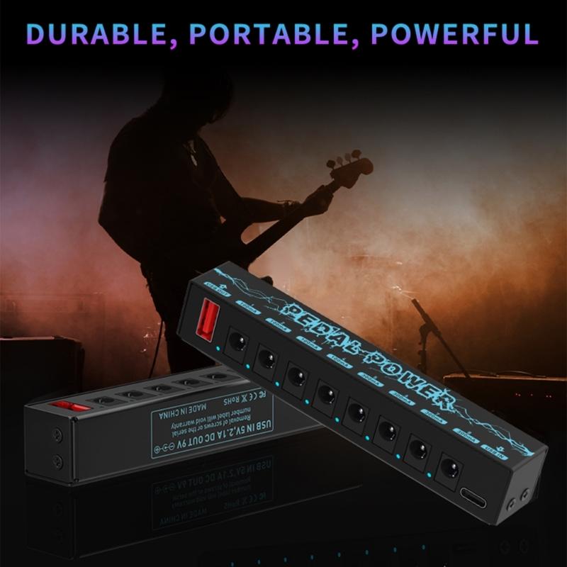 Insulated Guitar Effect Pedals Power Supply 8 Outputs 100mA 300mA for 9V Guitar Effects Pedals with LED Instructions