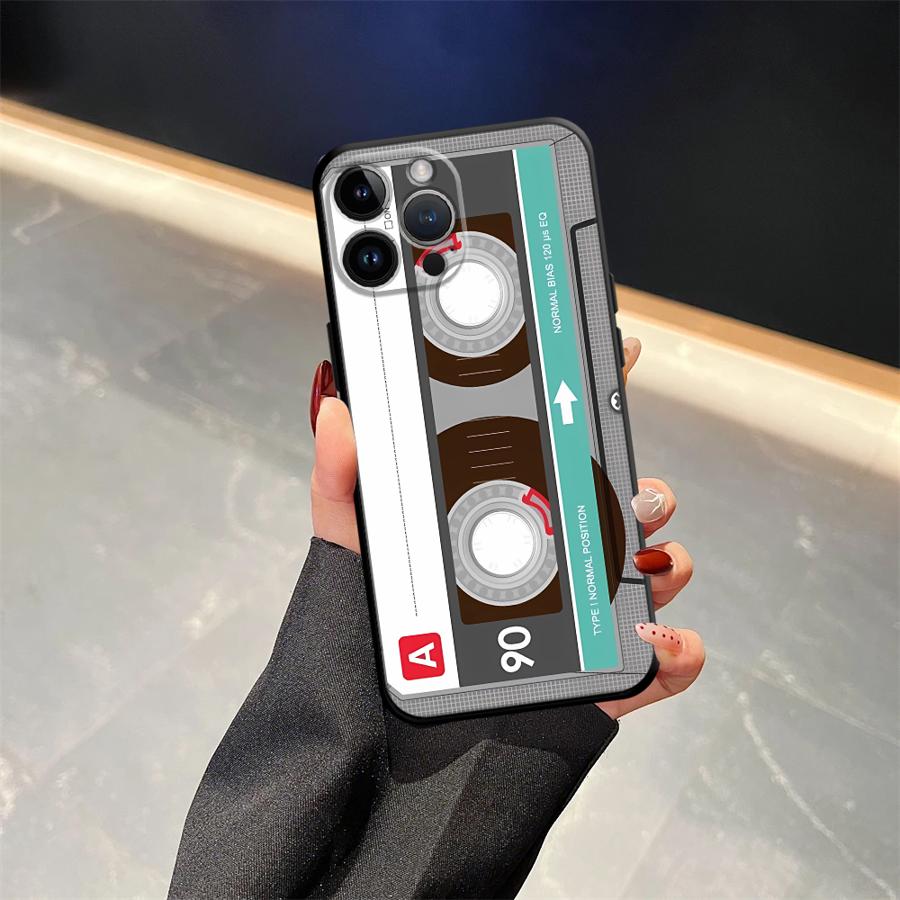 Retro Cassette Tape Case for iPhone XS Max 7 8 13 12 11 17 Pro Max 15 16 14 Plus 17Air XR Black Soft Phone Cover