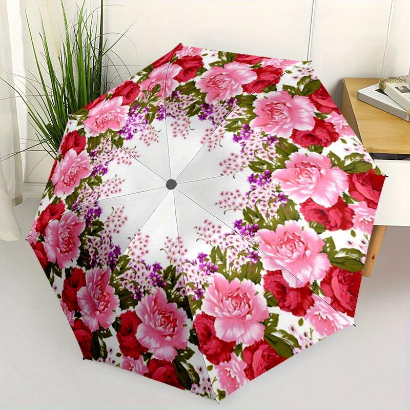 

1pc Automatic Open/Close Umbrella with Floral Wreath Design - Compact & Lightweight 8-Rib Windproof, Automatic Folding Mechani (as the picture,Iron&8K)