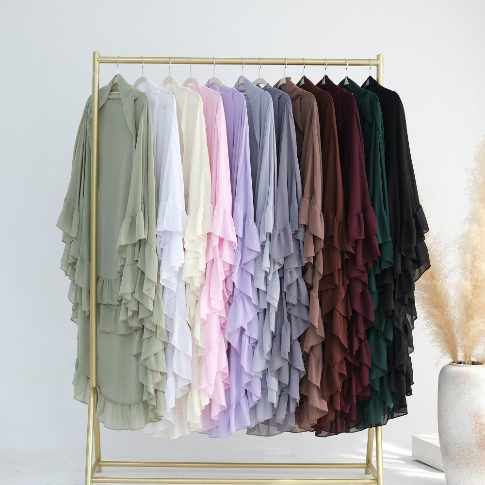 Long Chiffon Ramadan Khimar Abaya Headscarf Prayer Dress Muslim Abaya  Dubai Saudi Black Robe