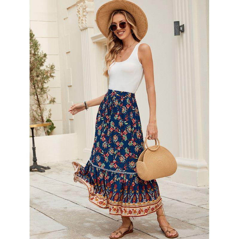

Printed Elastic Waistband Tied Skirt Women s Print Elastic Waist Tie Skirt Dark Blue S