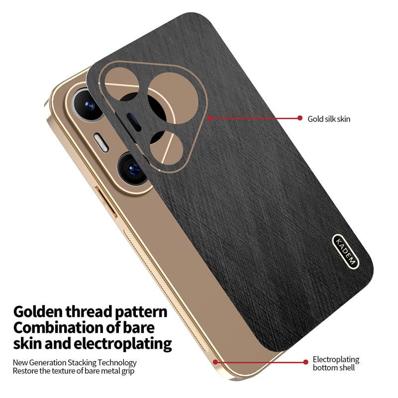 Stripe Thread Texture Leather Back Plating Case For Huawei Pura 80 70 Ultra Pro + Anti Fingerprint Slide Camera Protector Shell