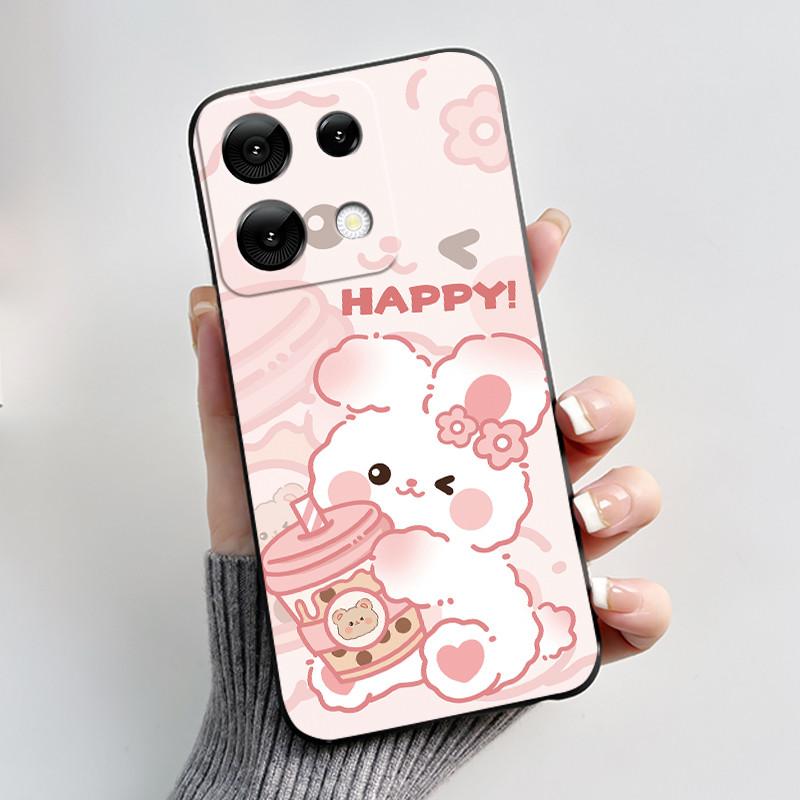 Anti-scratch Phone Case For Umidigi G9 5G Soft Silicone Black Casing Unique Design Happy Milk Tea Rabbit Pattern Candy Shell