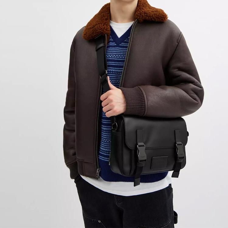 Coach Track 27 Solid Color Minimalist Flap Leather Messenger Bag Men bags Black C2715-QBBK