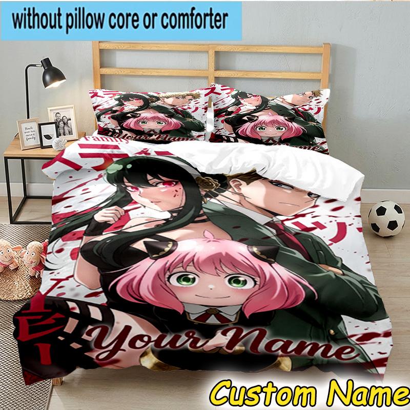 3pcs Custom Name Fantasy Adventure Anya Bedding Set Includes 1 Duvet Cover & 2 Pillowcases for All Seasons Dormitory Home Decor Christmas Gifts