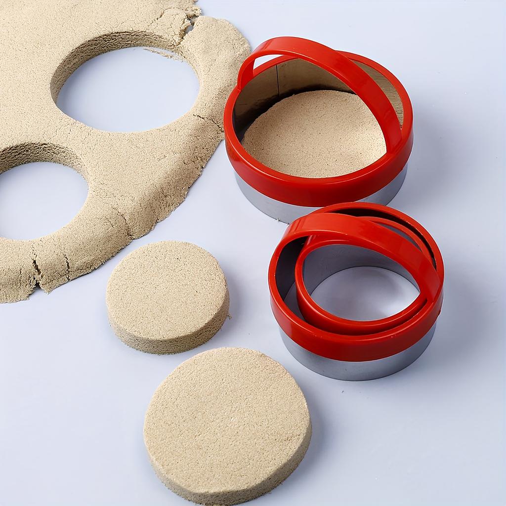 Red Round Cookie Cutter Set Of 3 With Handle Stainless Steel Molds Baking Dough Cake DIY Tools