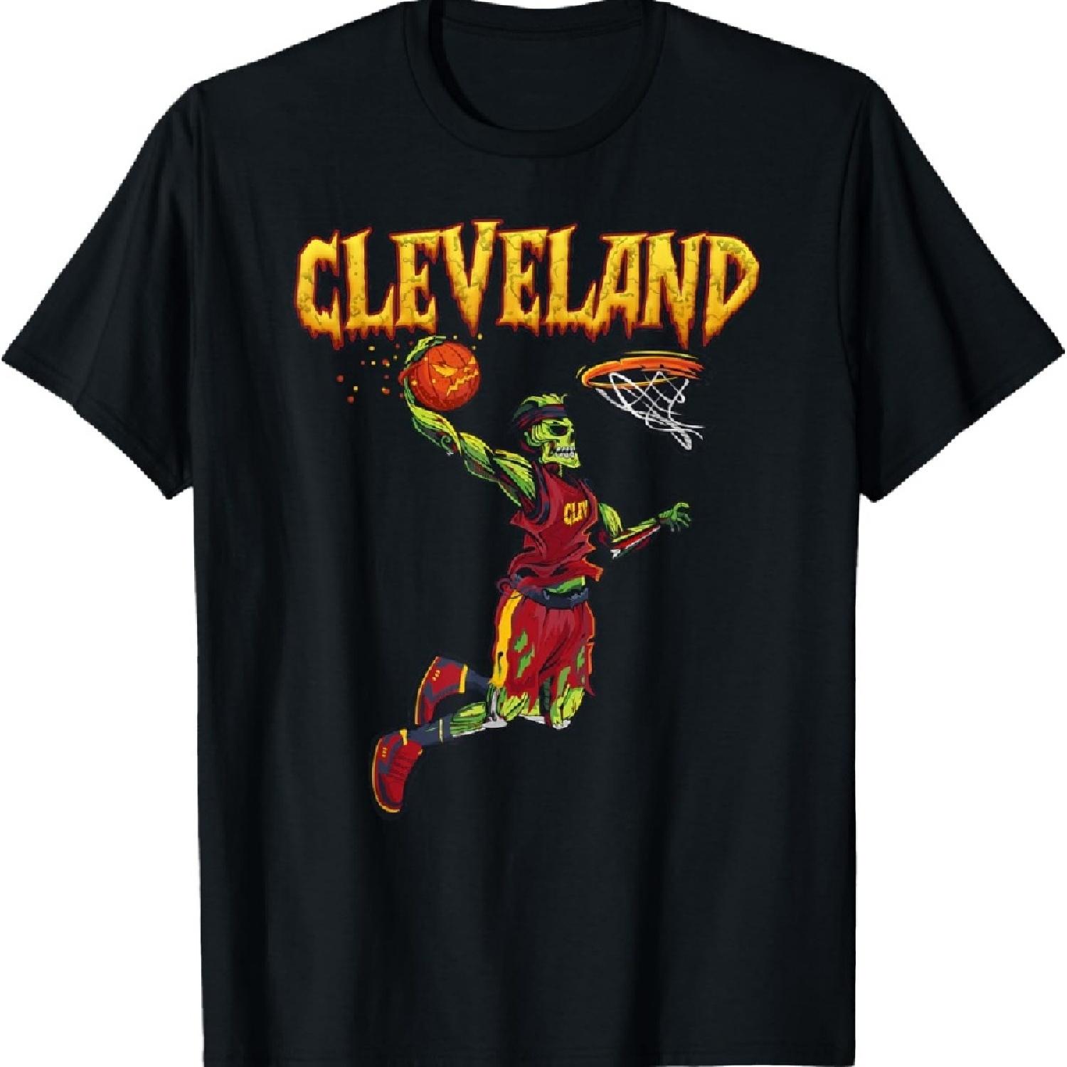 

Прыгающий зомби Кливлендский данкер игрок Хэллоуин тыква мяч футболка XXXXXL чёрный