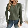 Women's Ribbed Knit Long Sleeve Top with Buttons and Cutout Neckline for Casual Everyday Wear